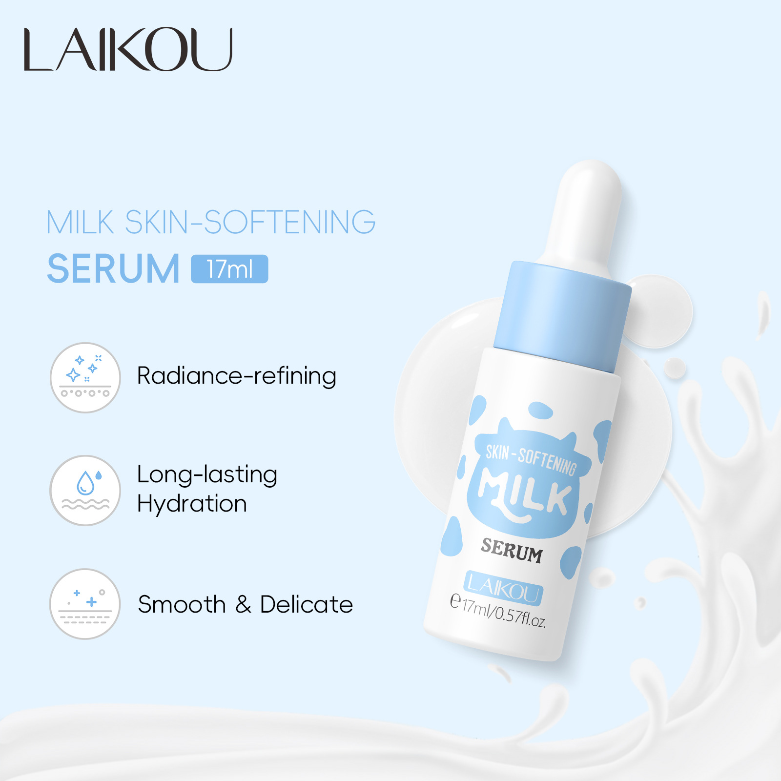 Cross-border LAIKOU Milk Essence 17ml Hydrating, Moisturizing and Nourishing, English packaging, facial essence manufacturer in stock full figure