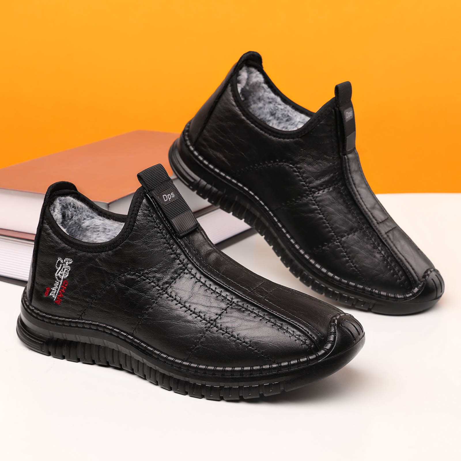 New men's winter cotton boots, cross-border fleece and thickened warm shoes for middle-aged and elderly dads, anti-slip one-foot casual shoes details Picture