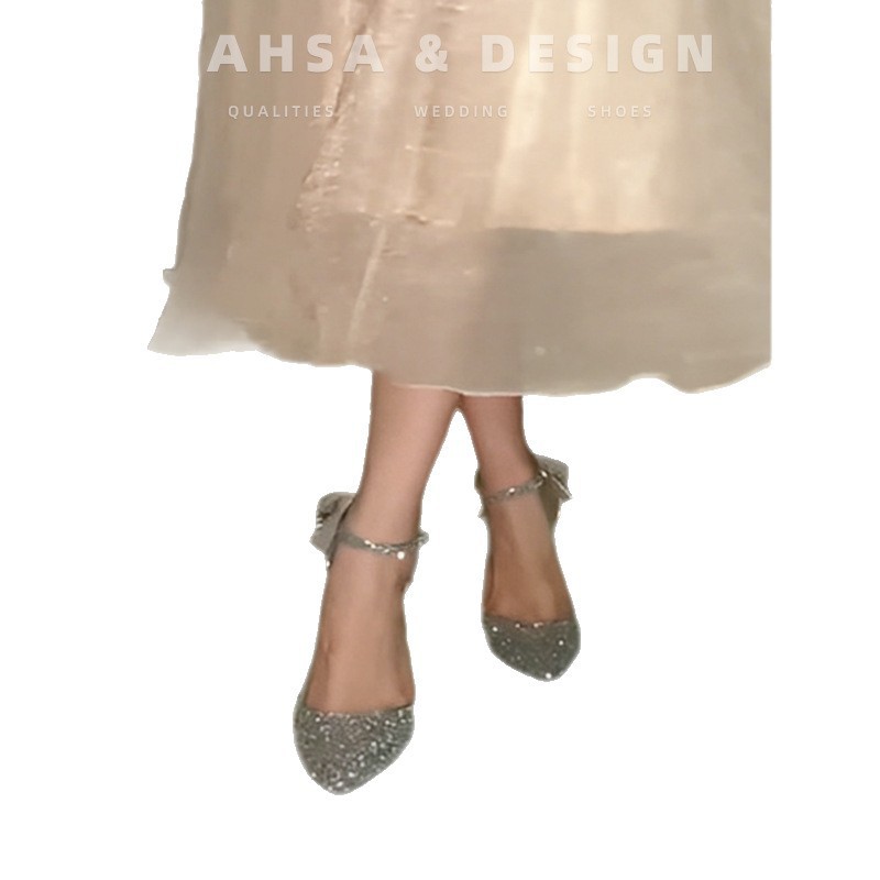 Main wedding dress, wedding shoes, high heels, wedding shoes, bow shoes, women's thin heels, 2025 new style, high-heeled sandals, black Application Scenario