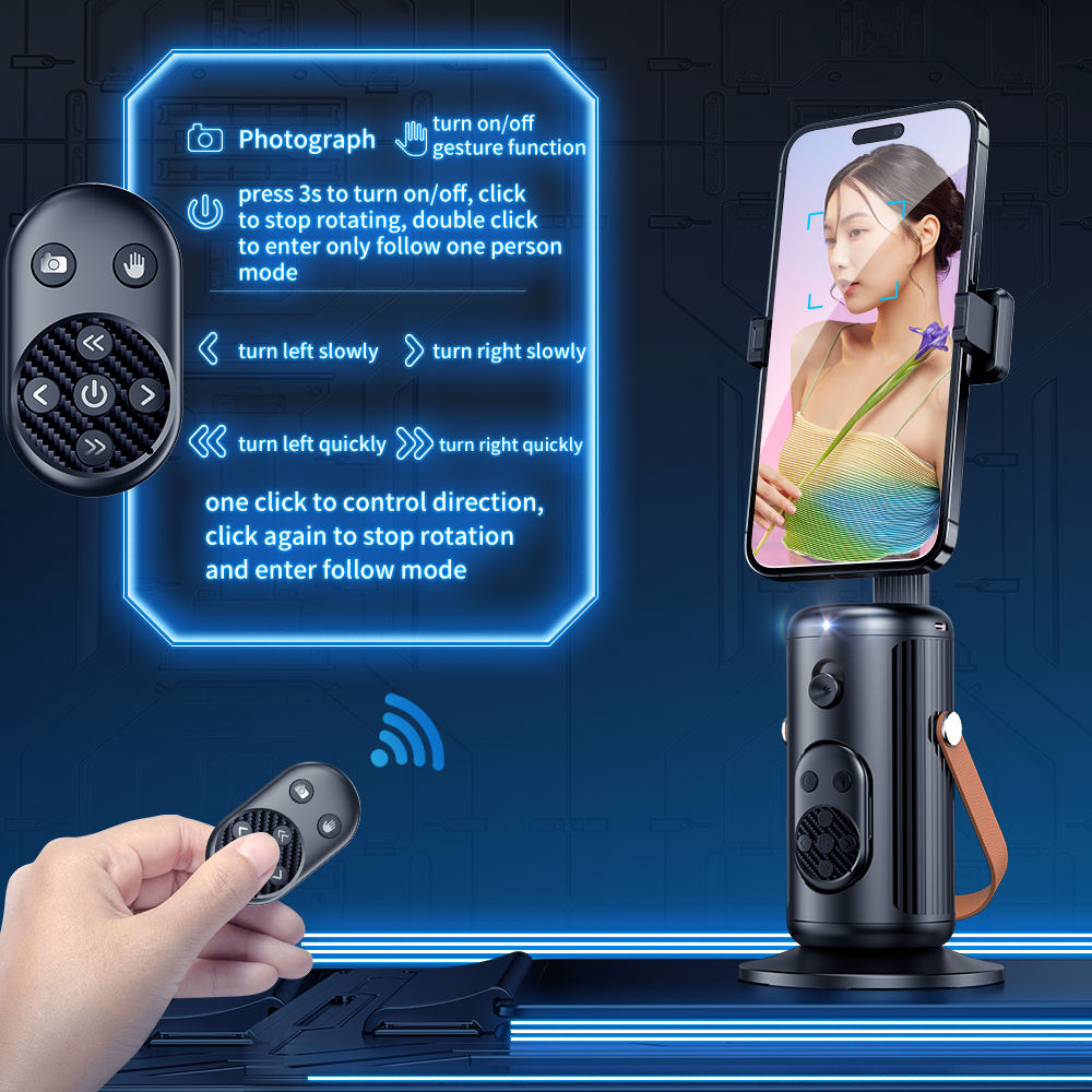 Q04 Intelligent Ai Face Tracking Phone Holder With Multifunctional Wireless Remote Control 360 Auto Face Tracking Specification drawing