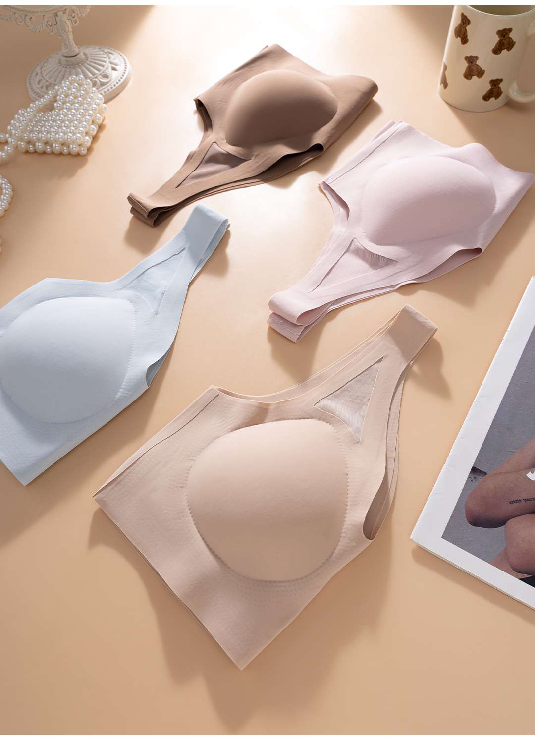 Three-row button ice silk underwear with seamless and nude feel undefined