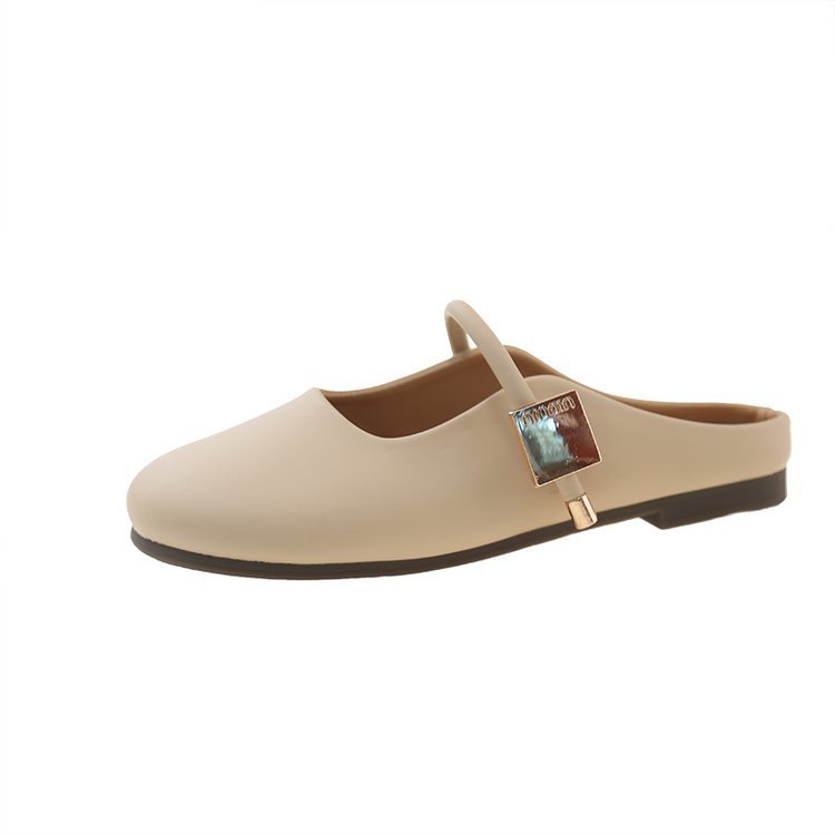 Size 35-41, retro headwear, one-foot soft-soled half-slipper, women's outerwear, lazy mules, soft leather back empty slipper Item Picture