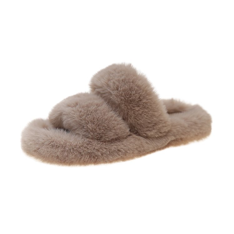 New Korean-style warm and comfortable woolen slippers for women in autumn and winter 2025, casual and cute cotton slippers with flat bottoms Item Picture