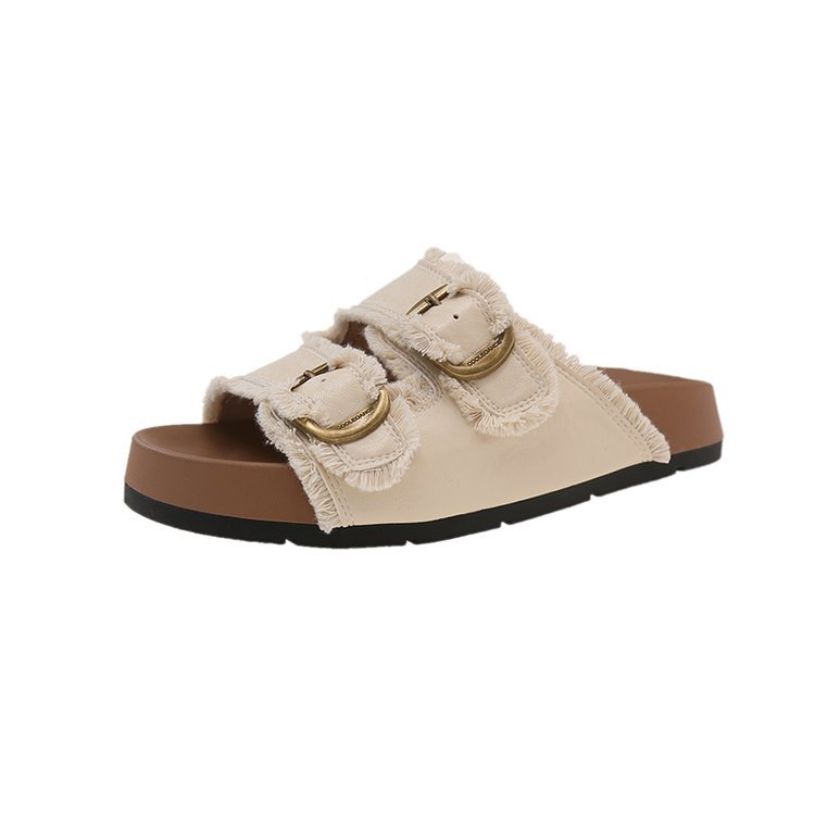 Muffin thick-soled Birken slippers for women's summer wear, 2025 new style with skirt, beach one-shoulder drag with skirt, flip-flops Item Picture