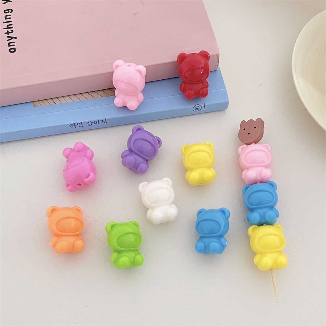 Cute mini acrylic bear doll beads, loose beads, DIY handcrafted beaded bracelet, keychain accessory Item Picture