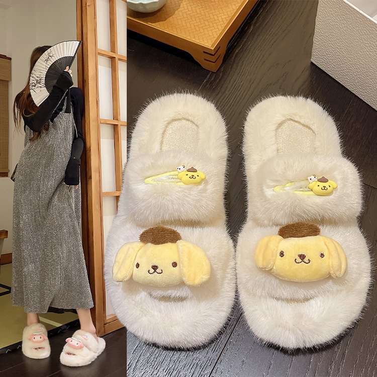 This is a trendy Instagram plush slipper for women. It has thick soles and is versatile. It features a cute fairy style and a gentle one-shoulder cotton slipper full figure