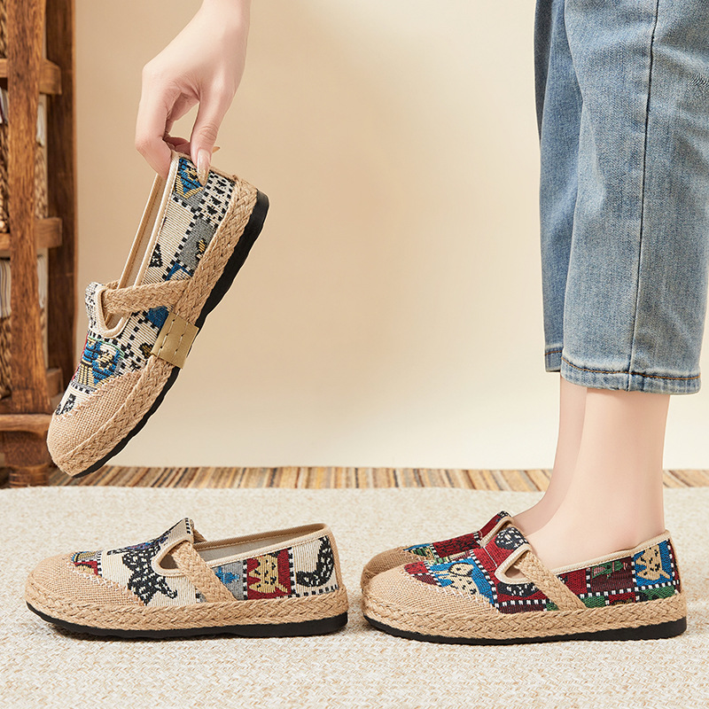 Shoe Women 2025 New style casual half-slipper ethnic style woven shoes wholesale and distribution breathable and comfortable women's shoes Specification drawing