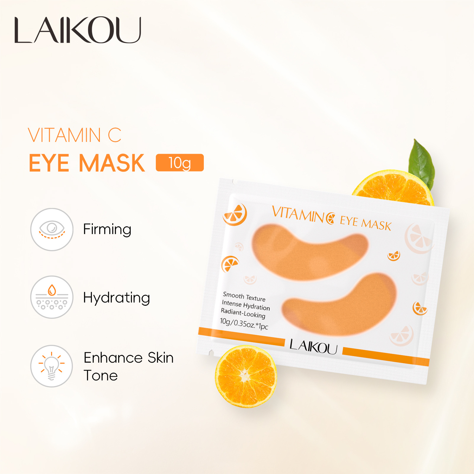Cross-border LAIKOU Vitamin c single Eye Mask 10g Hydrating and Moisturizing Essence Eye Mask, export patch eye mask skin care products full figure