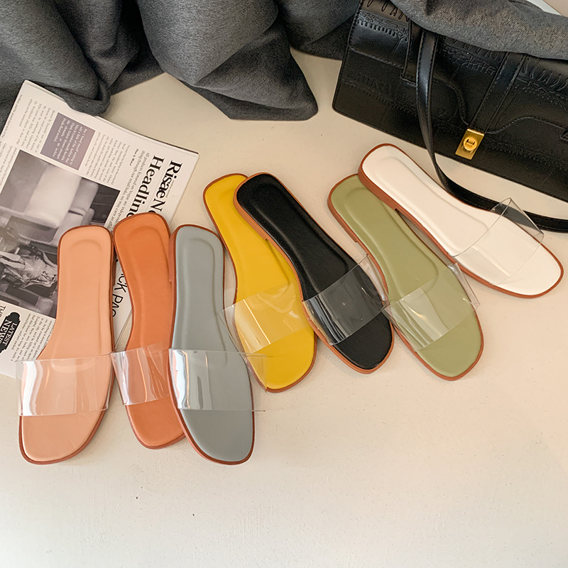 New Korean style women's shoes for Spring/Summer 2025, fashionable one-shoulder, flat and transparent, popular cool slippers for women Application Scenario