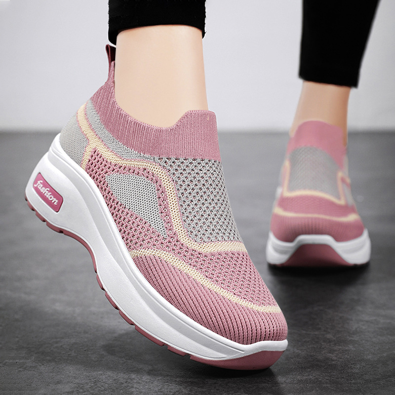Mom shoes casual style women's shoes manufacturer wholesale and consignment of height-increasing shoes 2025 new style Fei-woven breathable thick-soled net shoes details Picture