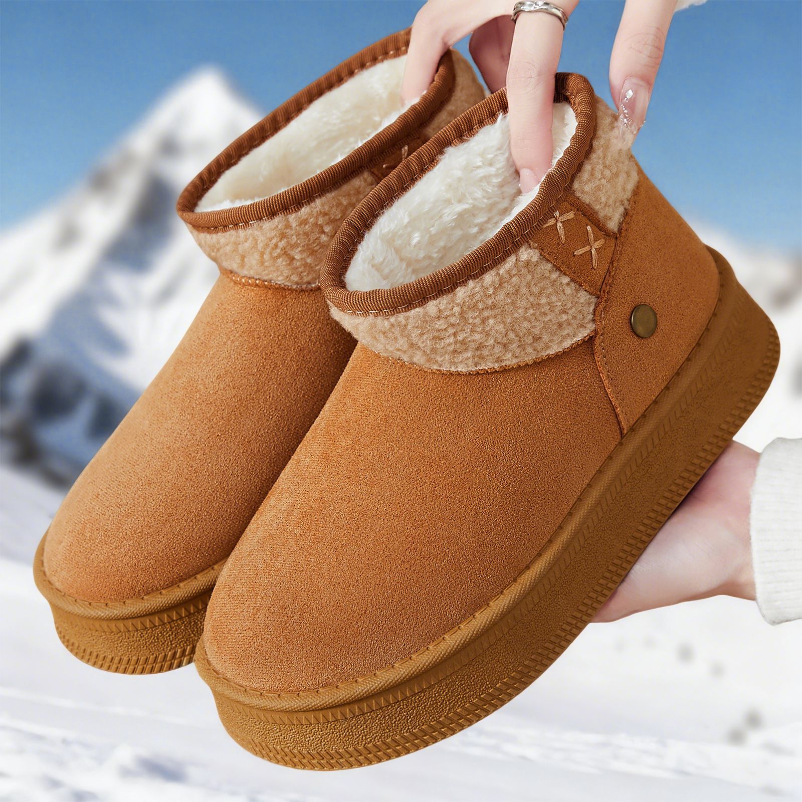 New style snow boots for women, one-piece delivery, cotton shoes with fleece and thickened cotton boots, one-piece mid-calf boots, thick-soled women's boots details Picture