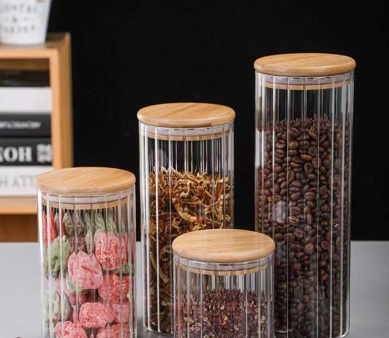 竖纹玻璃茶叶罐密封防潮家用玻璃零售收纳罐产品图