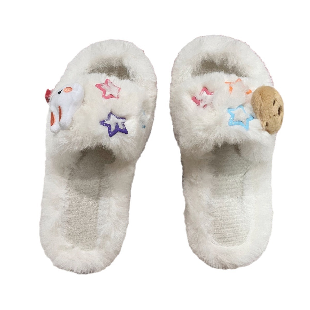 Cute and girlish thick-soled furry slippers for women to wear outside 2025 autumn/winter new style, Star Home Warm plush slippers Item Picture