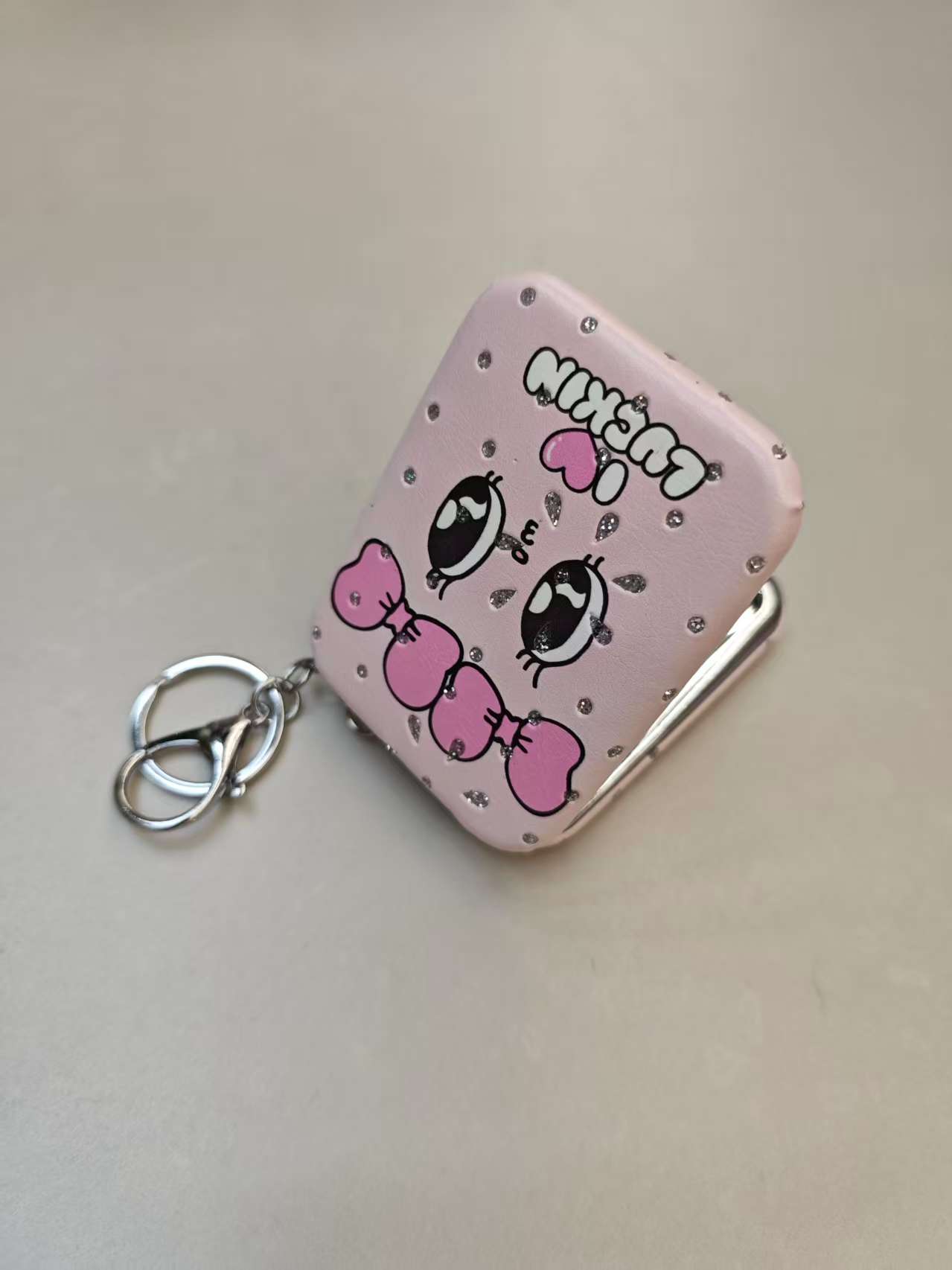 卡通钻化妆镜面包随身镜镜子爱心情人节 方便小巧镜子方形带钥匙扣镜子