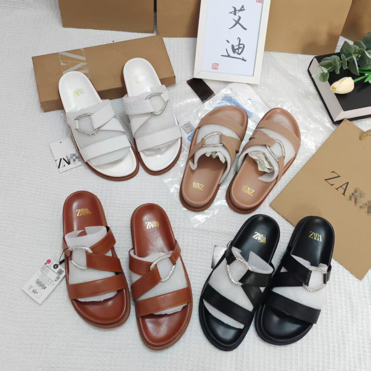 Foreign trade cross-border ZA Wholesale Independent Station Water Diamond Large Size Sandals Women shoes sandal slipper full figure