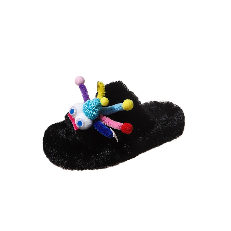 Funny belt-decorated furry slippers for women's outerwear 2025 autumn/Winter new home trend double-bar warm plush slippers Item Picture