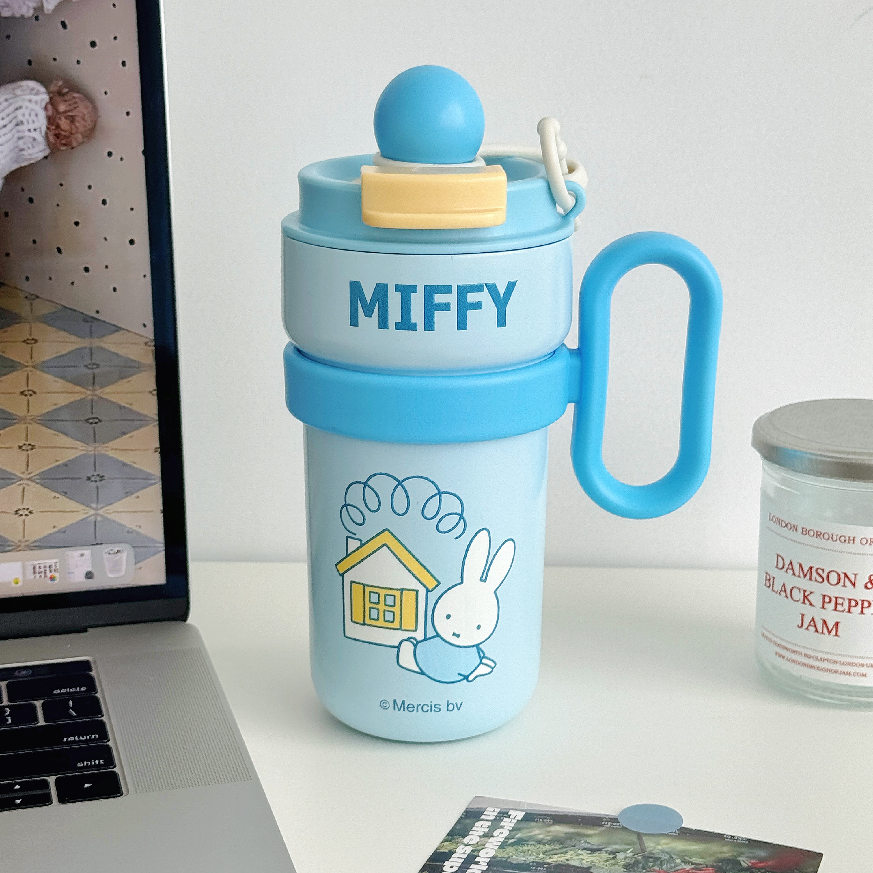 TinkerTot Mifei Official Authorized, cute Mifei Free Drink Handle Double Drinking Thermos Cup in Four Colors 500ml Item Picture
