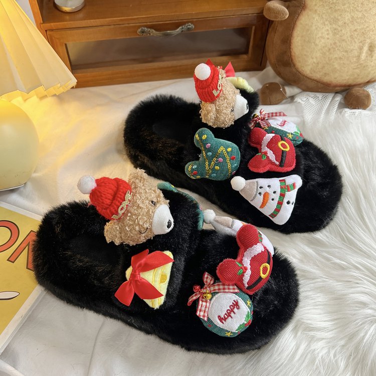 New autumn and winter niche casual indoor and outdoor wear 2025 woolen slippers for women, thick-soled, petite and girlish details Picture