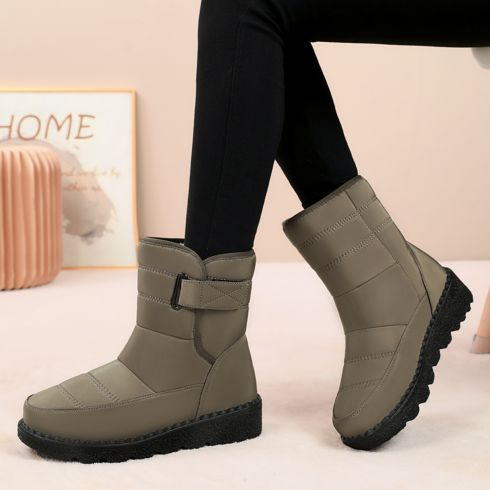 Snow boots in stock for export, winter thickened cotton boots, high-top women's cotton shoes, warm fleece mid-calf casual women's boots Specification drawing