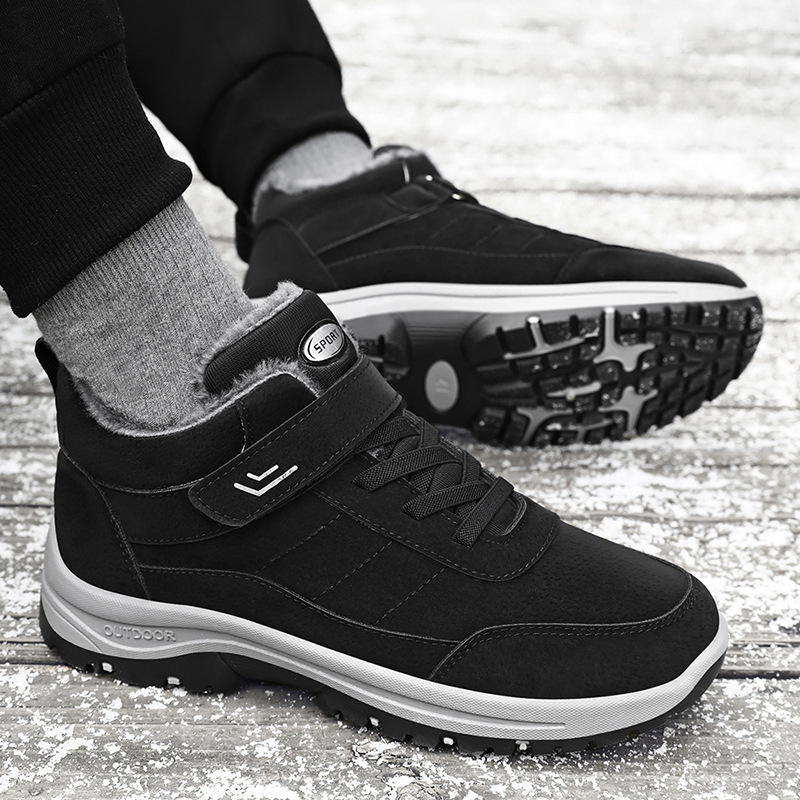 New winter men's shoes with fleece snow boots, high-top outdoor thick-soled casual shoes, cross-border consignment, thickened fleece cotton boots Specification drawing