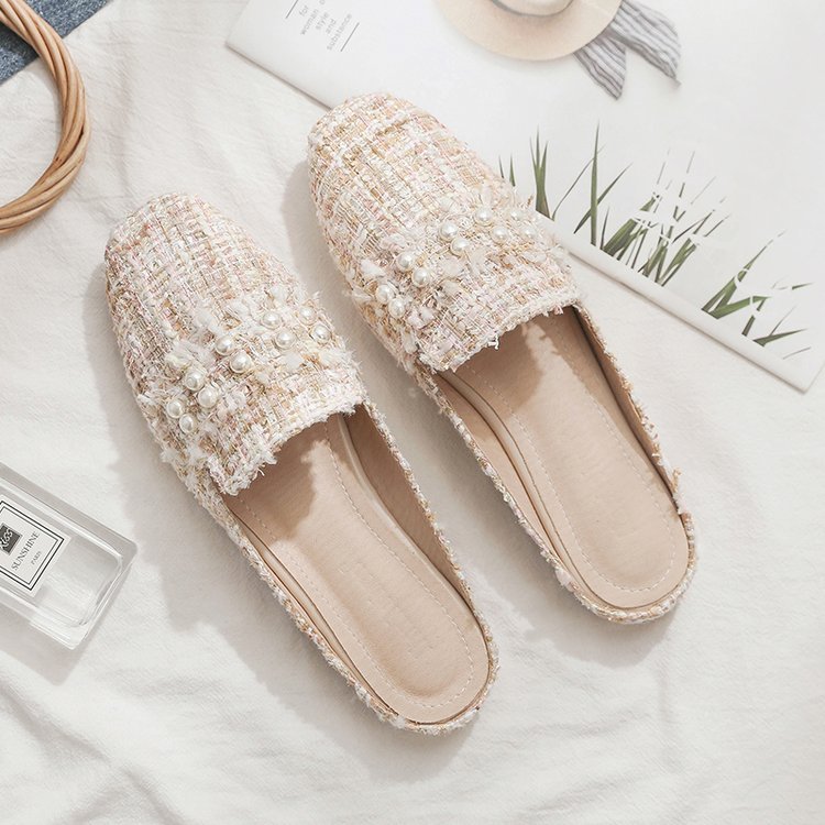 New women's slippers for Spring/Summer 2025, flat-bottomed, half-toe, Korean-style casual plus-size women's shoes details Picture