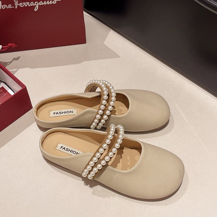 Pearl head flip-flops for women's summer outerwear, 2025 new Korean fairy style cool flip-flops, flat and fashionable muller half slippers Specification drawing