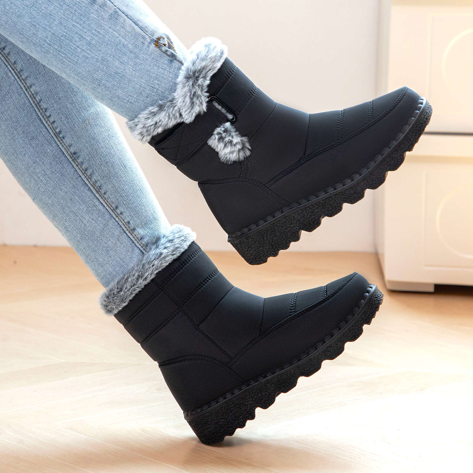 Snow boots, women's fleece and thickened cotton boots, cross-border temu height-increasing thick-soled cotton shoes, large-sized winter polyurethane women's boots Specification drawing