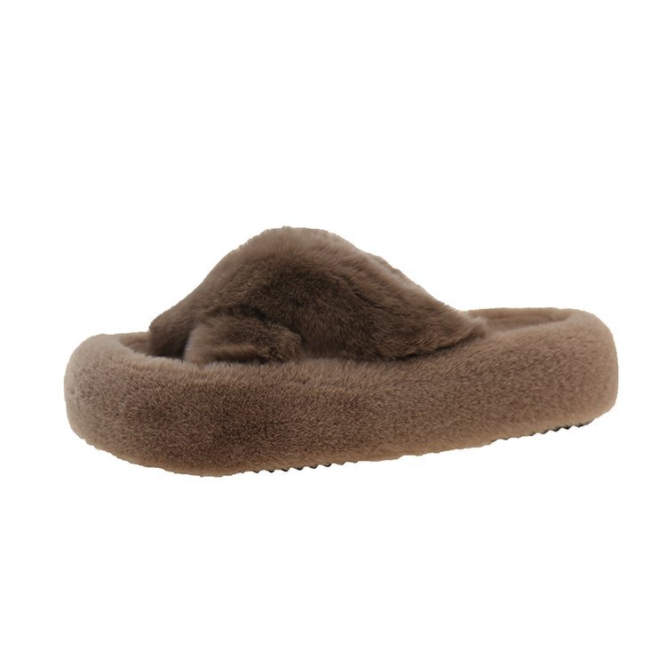 Seto woolen slippers for women's outerwear 2025 new autumn and winter thick-soled, popular cross-strap woolen shoes for going out with cotton slippers Item Picture