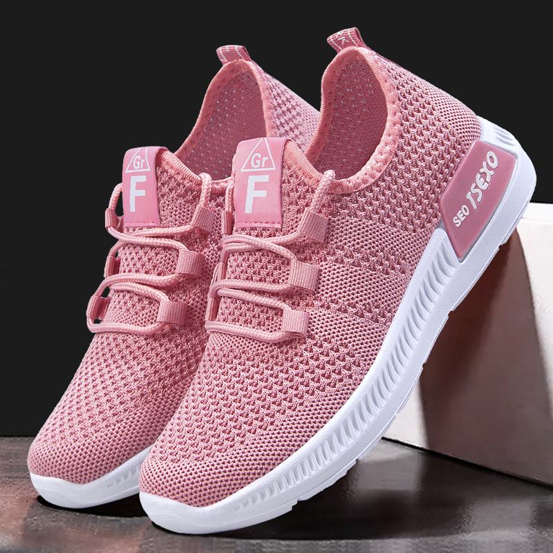 New cross-border casual shoes for women, fashionable and trendy running shoes, lightweight foreign trade flying woven sports shoes for women full figure