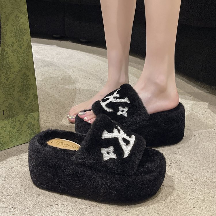 The new thick-soled 8-centimeter woolen slippers for women in the autumn and winter of 2025 are comfortable, versatile, warm and can be worn as outerwear with thermal cotton slippers Specification drawing