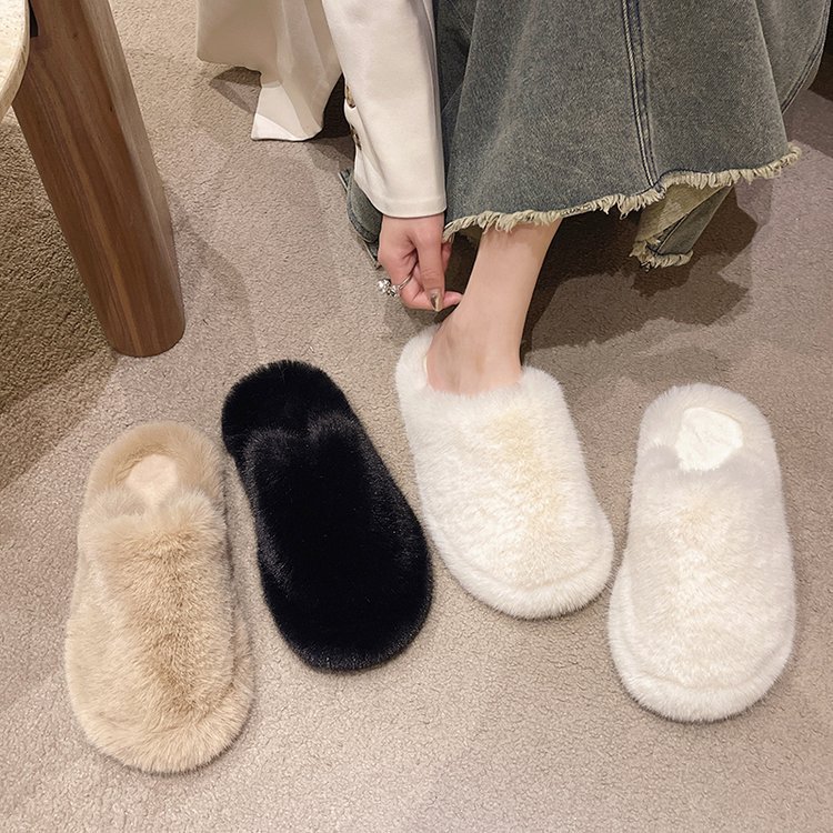 New autumn and winter 2025 Baotou cotton slippers, flat, versatile, simple and casual woolen slippers details Picture
