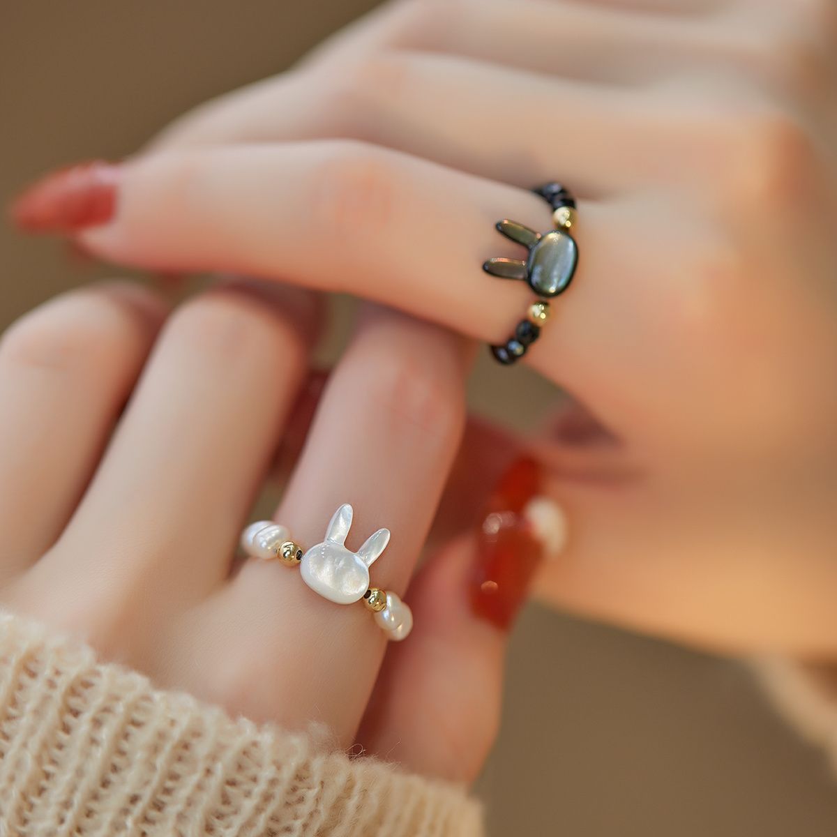简约原创设计可爱兔子戒指 指环关节尾戒时尚手饰品百搭爆款戒指