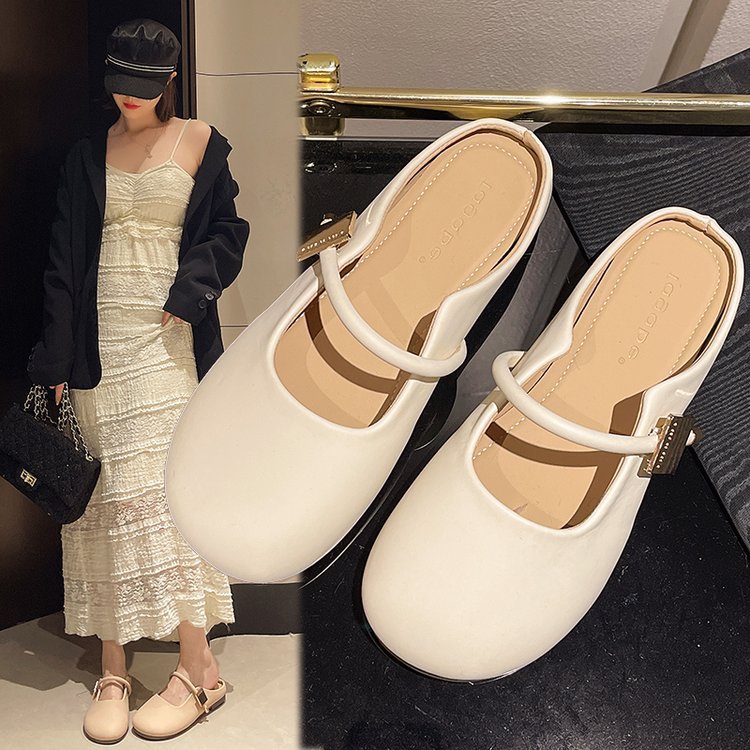 Size 35-41, retro headwear, one-foot soft-soled half-slipper, women's outerwear, lazy mules, soft leather back empty slipper full figure