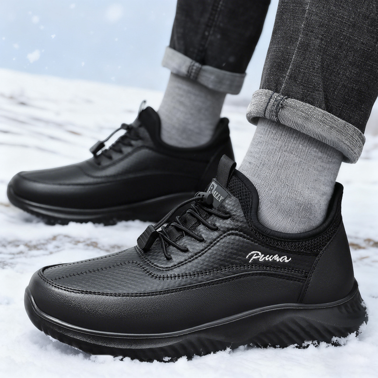 Men's winter cotton shoes with added fleece and thickened warmth, men's anti-slip and waterproof cotton shoes, dad shoes, and casual shoes for middle-aged and elderly people Specification drawing