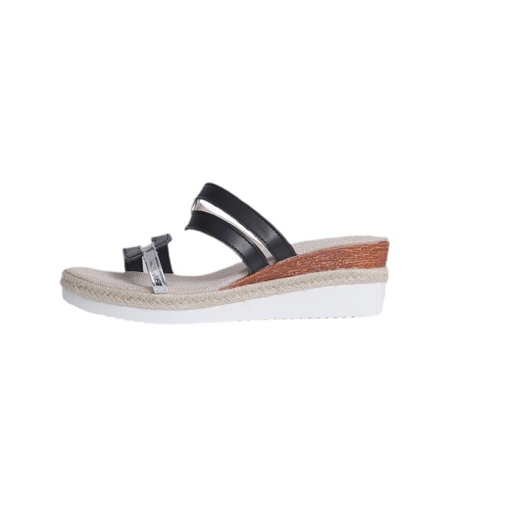Cross-border plus-size women's sandals 2025 Summer new flat wedge heel fish-mouth casual women's cool slippers wish Amazon Item Picture