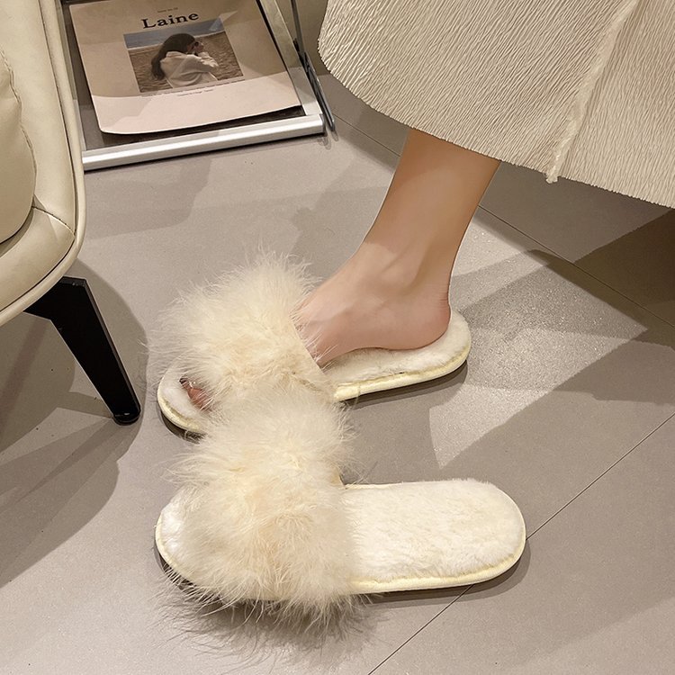 New stylish and versatile flat-bottomed anti-slip one-shoulder slippers for autumn and winter, popular ins cotton slippers Specification drawing