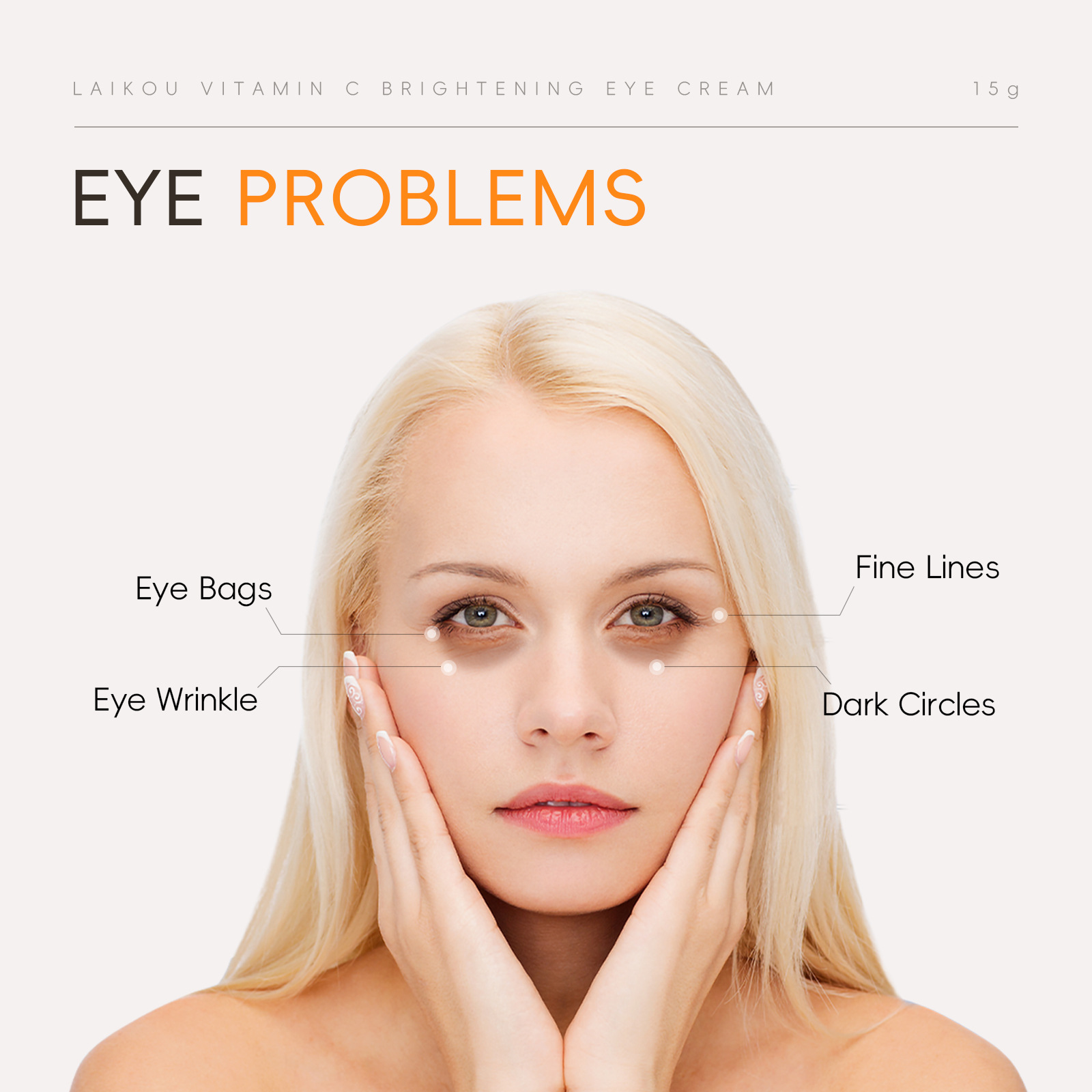The new cross-border product LAIKOU Vitamin c Eye Cream 15g, an all-English eye cream, is an export skin care product that can reduce eye circles, hydrate and moisturize details Picture