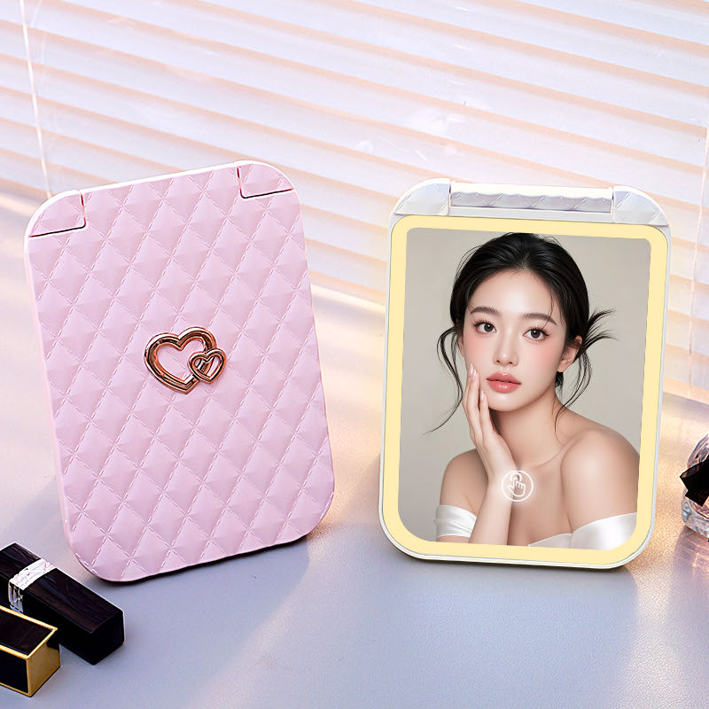Foldable LED makeup mirror, touch button, three-color light source, lightweight and portable, foldable smart beauty mirror Foldable LED makeup mirror, touch button, three-color light source, lightweight and portable, foldable smart beauty mirror