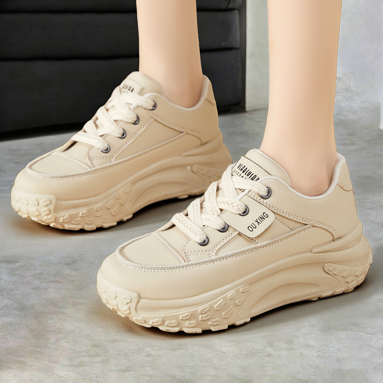Women's shoes versatile, new fashionable and trendy thick-soled shoes, one-piece delivery, lace-up casual shoes, insole height-increasing single shoes Specification drawing