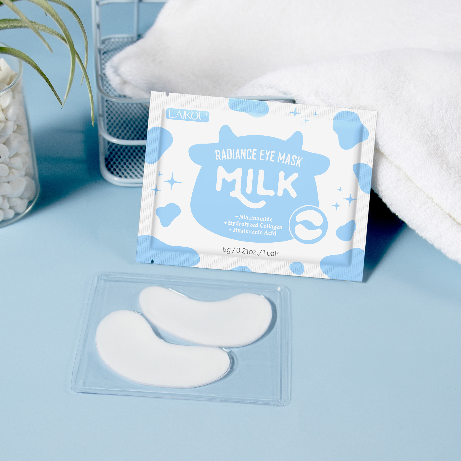 Amazon Cross-border LAIKOU Milk Moisturizing Single eye mask Patch 6g Hydrating and Nourishing Eye Mask in stock from the manufacturer full figure