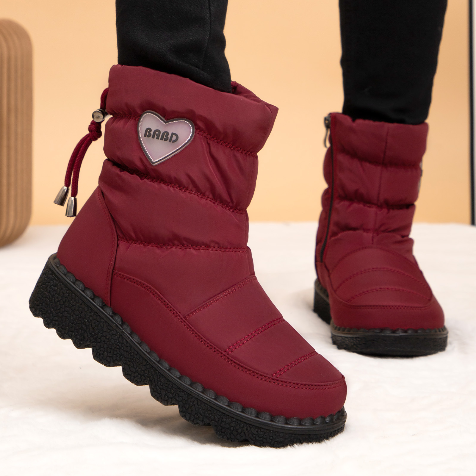 Women's cotton shoes, winter fleece and thickened high-top snow boots, waterproof and anti-slip, cross-border casual and versatile cotton shoes consignment Specification drawing