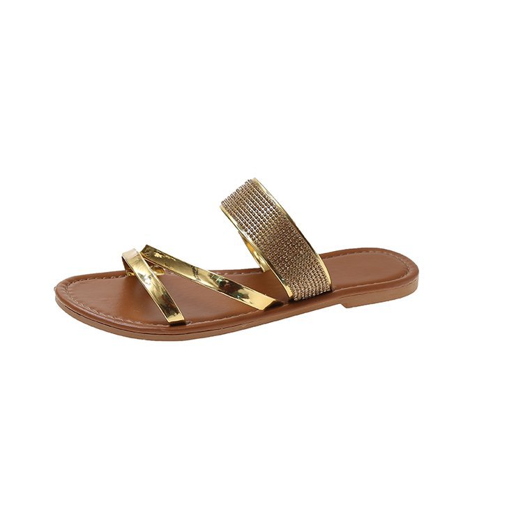 2025 European and American fashion women's summer new large-sized slippers, foreign trade casual one-head flat-bottomed cool slippers Item Picture