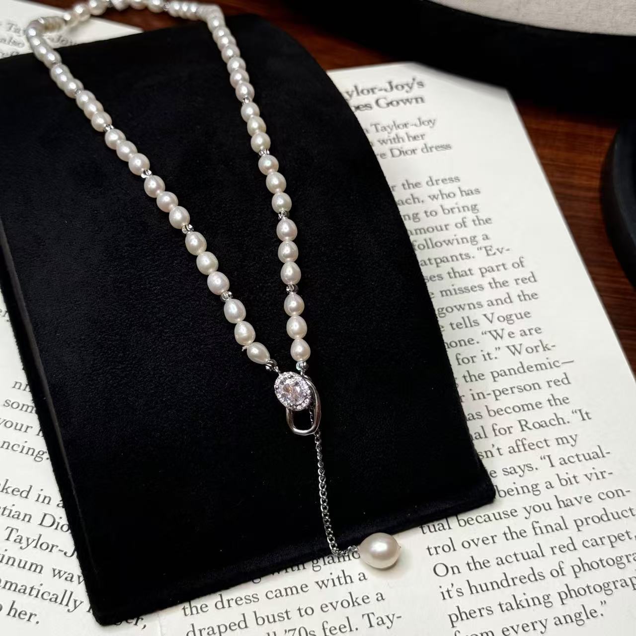 银际·天然珍珠铜镀金珍珠串珠长吊坠小众质感项链