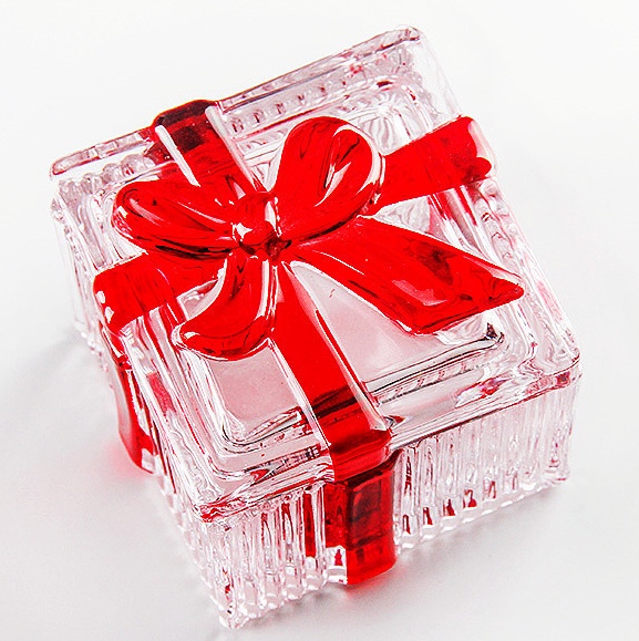 精美玻璃工艺品礼品琉彩色蝴蝶结四方型玻璃家居装饰工艺品玻璃首饰盒玻璃香薰蜡烛罐