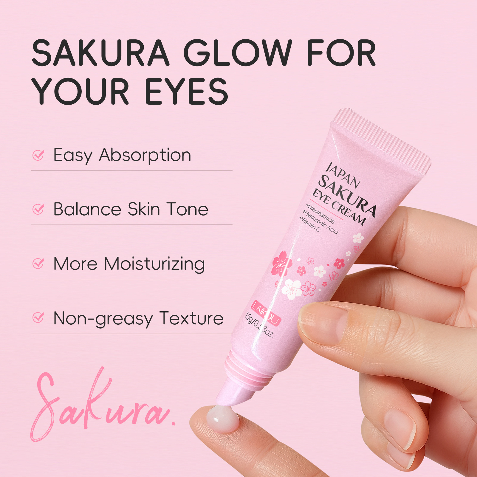 Laikou Cherry Blossom Essence Eye Cream 15g Hydrating and moisturizing skin Care products, English packaging, cross-border supply Specification drawing