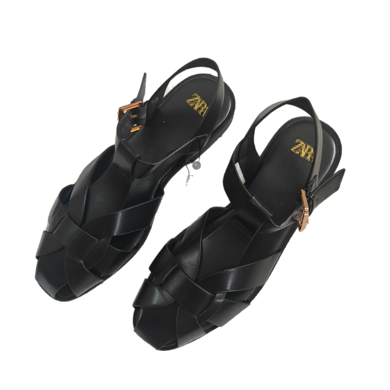 Wholesale of ZAR original single unpacked woven flat Roman sandals for women with a loop and a back strap Item Picture