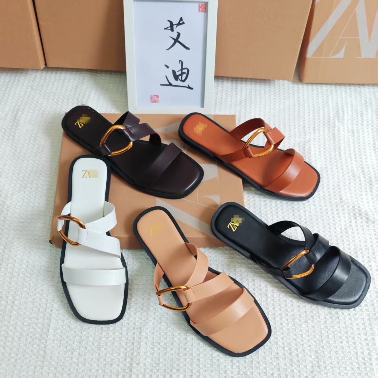 Eddie's new foreign trade ZAR original single Flat soles women's gold buckle flip-flops Women's Lady Flat sandals Specification drawing