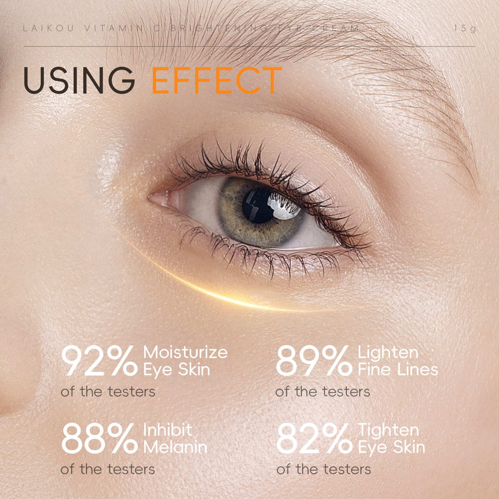 The new cross-border product LAIKOU Vitamin c Eye Cream 15g, an all-English eye cream, is an export skin care product that can reduce eye circles, hydrate and moisturize Application Scenario