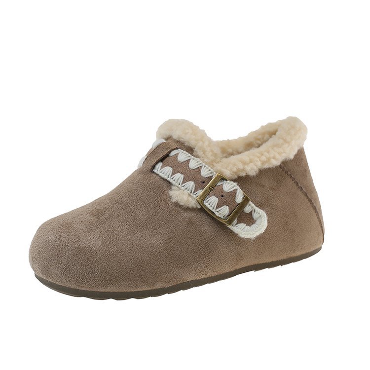 Fleece and thickened warm flat insole height-increasing cotton shoes for women 2025 new style winter one-step soft-soled Burken shoes Specification drawing
