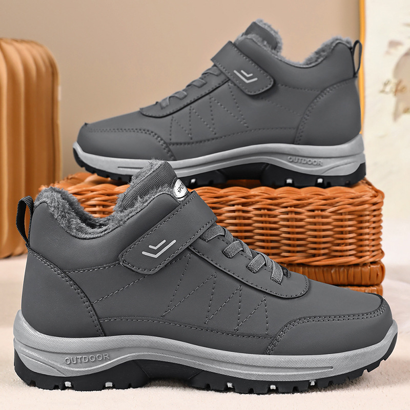Men's winter cotton shoes with fleece warmth, outdoor large-sized casual Velcro walking shoes, and snow boots for middle-aged and elderly men and women details Picture